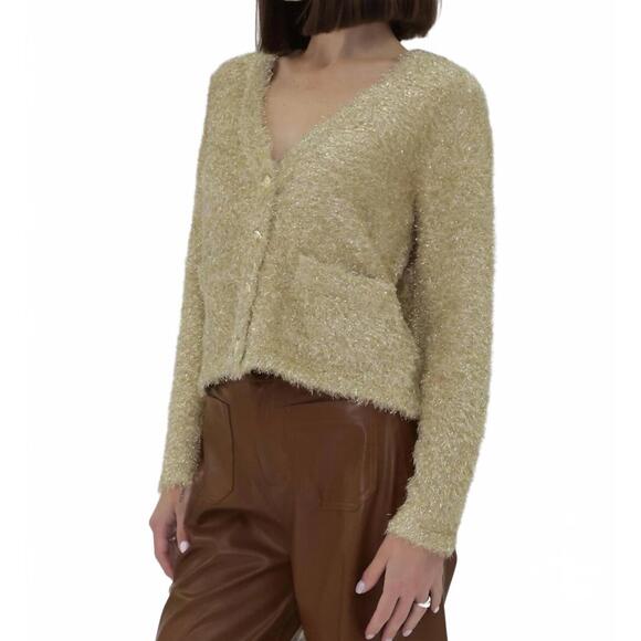 NEW ANOTHER LOVE lucia metallic cardigan sweater in gold - Picture 3 of 3
